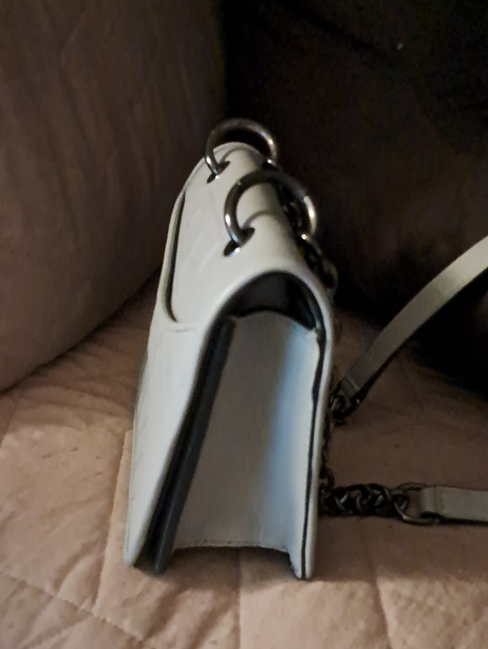 Tory Burch Quilted Light Gray Leather Crossbody Bag - Picture 3 of 6